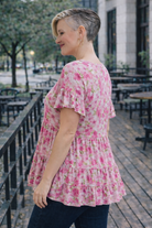 Haptics Fuchsia Frill Hem Babydoll Tiered Swing Floral Top