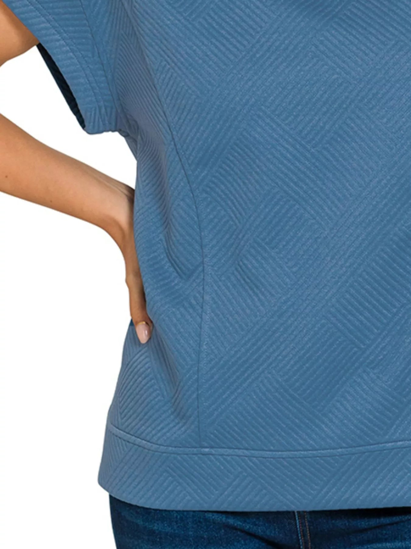 Zenana Dusty Blue Textured Knit Jacquard Short Sleeve Top