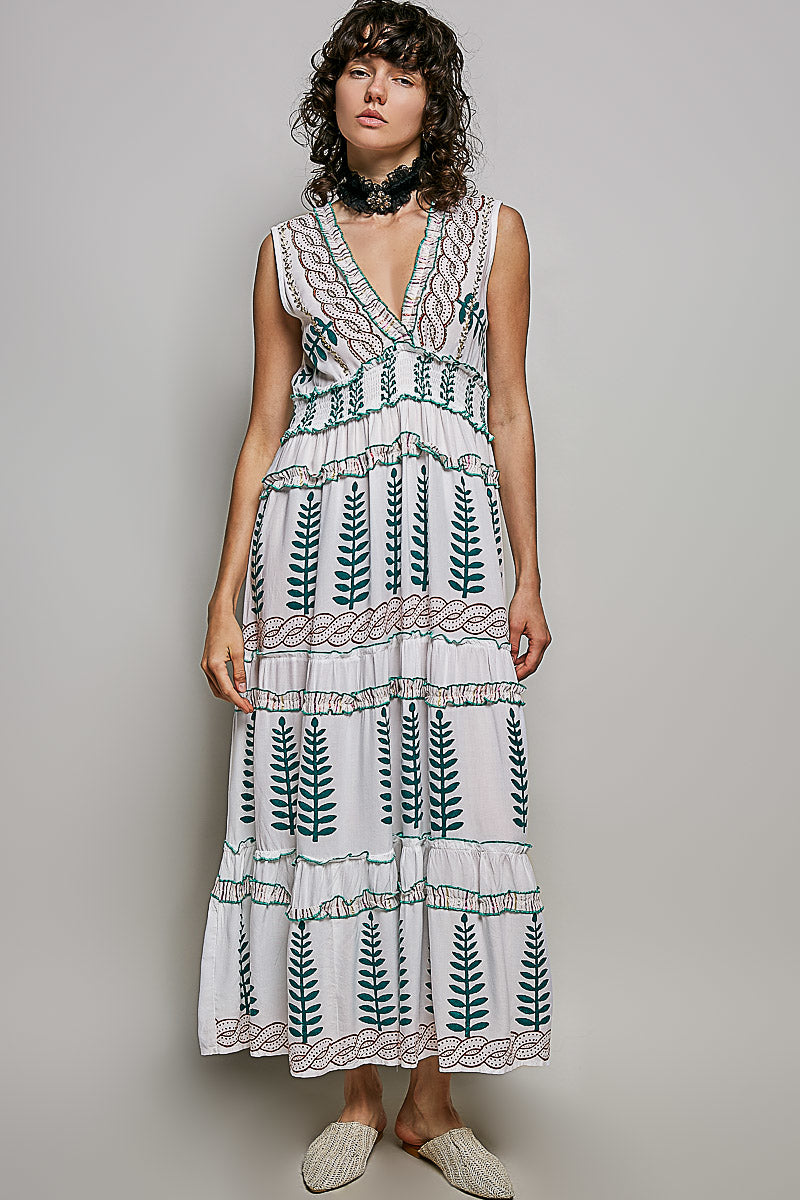 POL Floral Printed Sleeveless Tiered Dress with Smocked Waistband