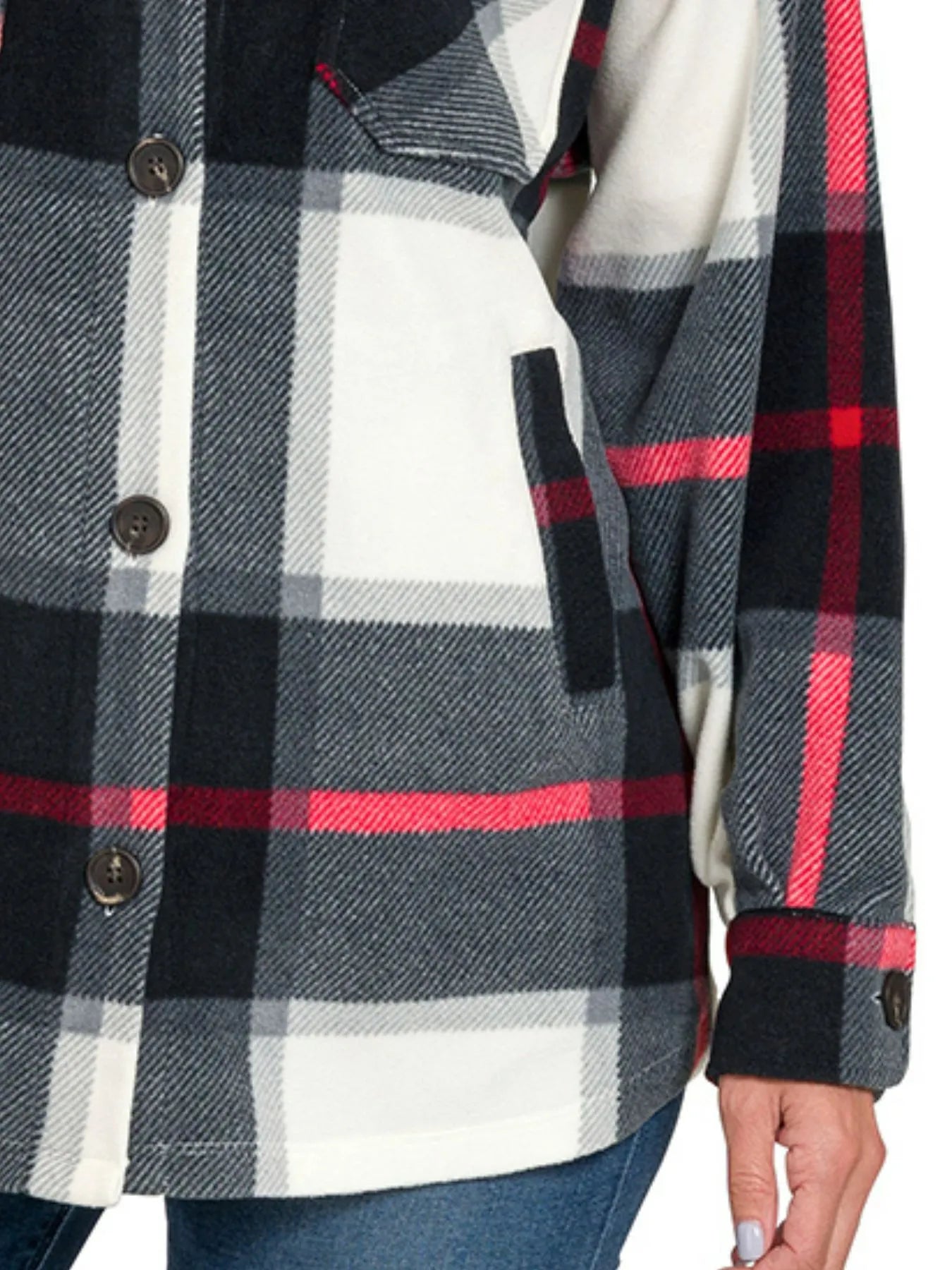 Zenana Black Oversized Plaid Fleece Shacket