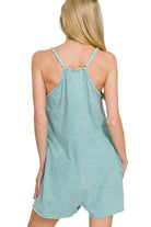 Zenana Dusty Teal Acid Crinkle Washed Spaghetti Strap Romper