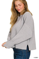 Zenana Heather Gray Wide Neck Band Drop Shoulder Sweater