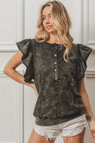 BiBi Charcoal Black Mineral Washed Terry Top