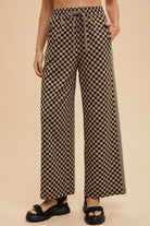 Annie Wear Drawstring Camel Checkered Wide Leg Pants Camel