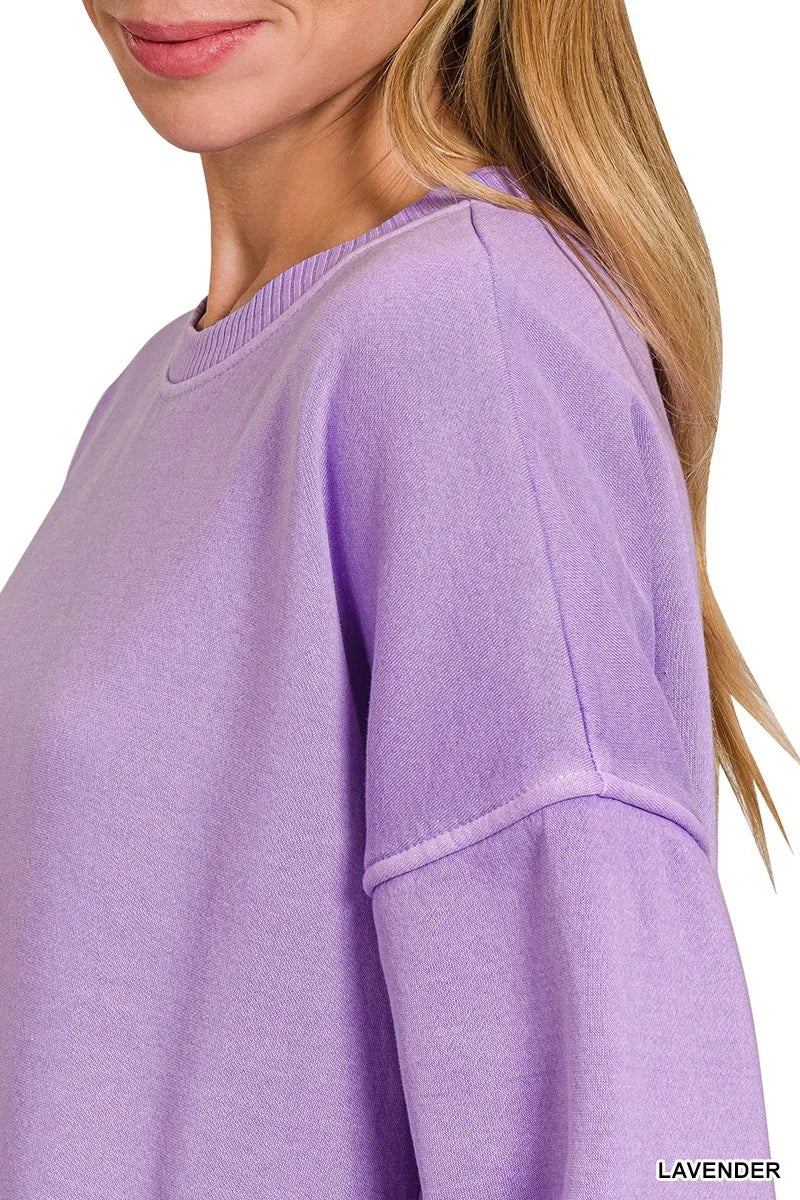 Zenana Lavender Pigment Dye Fleece Hi-low Hem Sweatshirt With Pocket