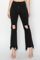 RISEN Black Distressed Raw Hem Jeans with Pockets Trendsi