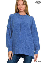 Zenana Light Navy Brushed Melange Hacci Oversized Sweater