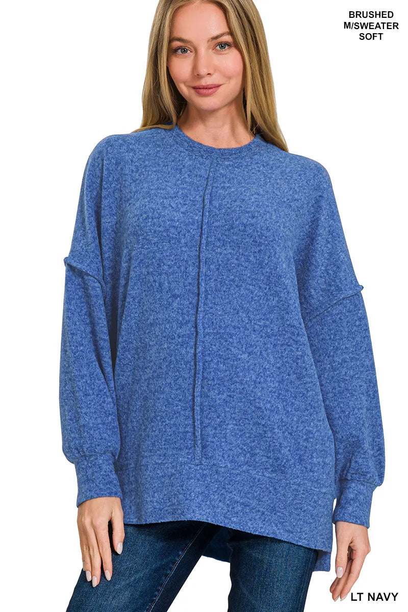 Zenana Light Navy Brushed Melange Hacci Oversized Sweater