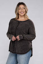 Zenana Plus Size Washed Baby Waffle Oversized Long Sleeve Top ZENANA