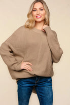 Haptics Taupe Side Slit Texture Asymmetric Sweater