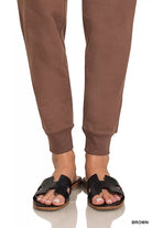 Zenana Brown Drawstring Cotton Joggers with Pockets
