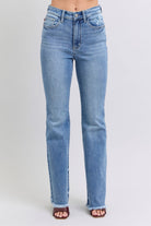 Judy Blue Medium Washed Raw Hem High Rise Bootcut Jeans Medium Jeans