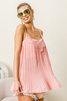 BiBi Blush Front Lace Detailed Pleated Chiffon Cami Trendsi