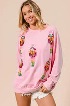 BiBi Light Pink Sequin Nutcrackers Embroidery Christmas Sweatshirt