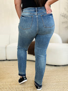 Judy Blue Mid Rise Rigid Magic Release Hem Jeans Trendsi