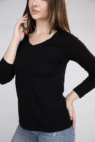 Zenana Cotton V-Neck Long Sleeve T-Shirt ZENANA