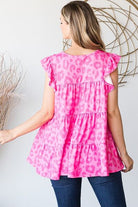 Heimish Fuchsia Tiered Leopard Round Neck Blouse with Ruffled Detail