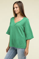 Zenana Brushed Waffle Exposed-Seam 3/4 Sleeve Top ZENANA