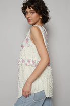 POL Ivory Floral Textured Woven Round Neck Sleeveless Blouse