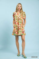 Umgee Green Mix Jacquard Abstract Print Mini Dress