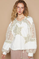 POL Ivory Star Patch Lace Contrast Long Sleeve Hooded Top Trendsi