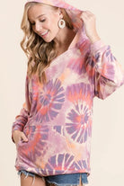 BiBi Circular Tie Dye Print Terry Hoodie with Kangaroo Pocket