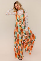 Haptics Button Down Boho Patchwork Wide Leg Jumpsuit