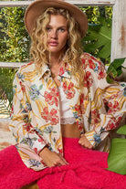 POL Floral Print Button Down Long Sleeve Shirt NATURAL MULTI