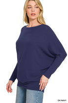 Zenana Dark Navy Hacci Dolman Sleeve Boat Neck Top DK NAVY