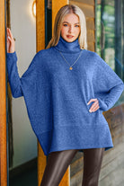 Zenana Light Navy Brushed Melange Hacci Turtleneck Sweater Lt Navy Shirts & Tops