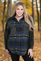 Davi & Dani Plus Aztec Printed Button Down Long Sleeve Jacket Davi & Dani