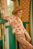 BiBi Oatmeal Floral Print Washed Waffle Thermal Top With Thumb