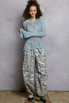 POL Powder Blue Openwork Round Neck Knit Cover Up