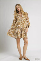Umgee Brown Leopard Print Tiered Mini Dress