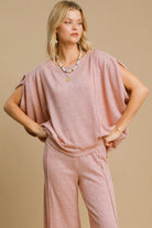 Umgee Dusty Pink Exposed Seam Round Neck Batwing Sleeve Knit Top Dusty Pink Shirts & Tops