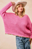 BiB Pink V-Neck Sweater with Colorful Trim