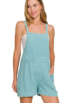 Zenana Dusty Teal Washed Double Gauze Tie Back Romper DUSTY TEAL