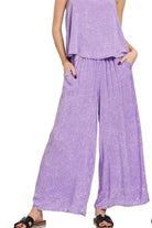 Zenana Lavender Woven Acid Crinkle Washed Cami & Pants 2 Piece Set