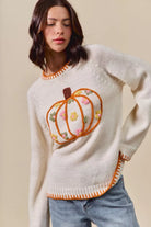 SO ME Pumpkin Floral Embroidered Thanksgiving Sweater