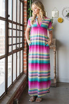 Heimish Pink Multi Color Striped Short Sleeve Maxi Dress