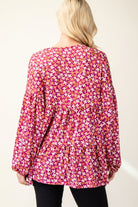 Celeste Magenta Floral V-Neck Balloon Sleeve Blouse