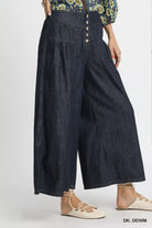 Umgee Dark Denim Stone Washed Wide-Leg Button-Front Culottes