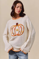 SO ME Pumpkin Floral Embroidered Thanksgiving Sweater