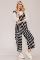 Celeste Black Striped Scoop Neck Overalls with Pockets