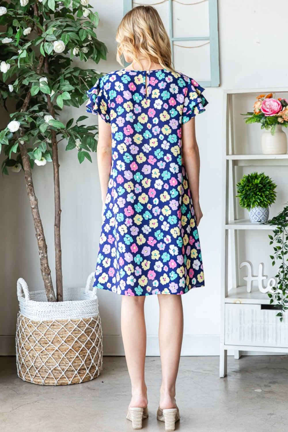 Heimish Floral Ruffled Short Sleeve Dress with Pockets Trendsi