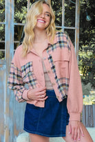 Hailey & Co Plaid Mixed Cropped Jacket Trendsi