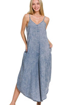 Zenana Medium Indigo Lyocell Acid-Washed Jumpsuit M INDIGO