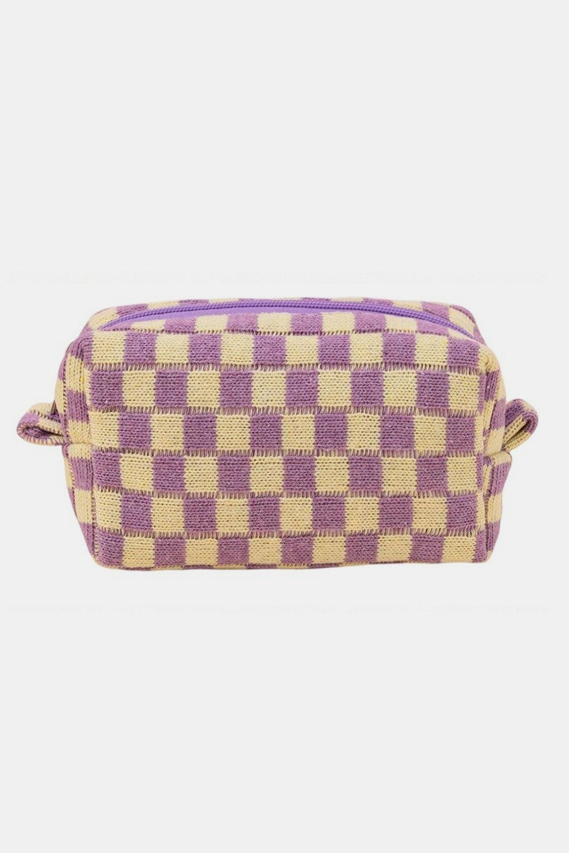 Zenana - 6 Colors- Checkered Pattern Knitted Cosmetic Pouch Lavender One Size