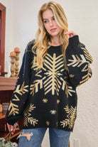 And The Why Black & Gold Foil Snowflake Round Neck Sweater Black Trendsi