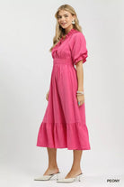 Umgee Peony Ruffle V-Neck Midi Dress